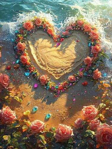 Diamond Painting Erwachsene Herzform, Diamant Painting Bilder Kinder Strand, DIY Runde Steine Basteln Erwachsene Anfänger Set, 5D Diamond Art Bastelset, für ﻿Weihnachten Decorations 60X80cm E-94 von Zhngxogg