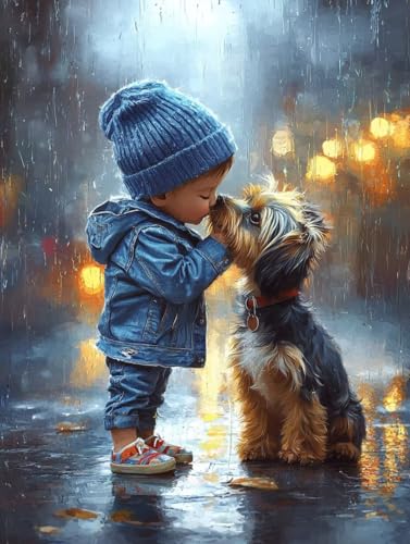 Diamond Painting Erwachsene Hund, Diamant Painting Bilder Kinder Junge, DIY Runde Steine Basteln Erwachsene Anfänger Set, 5D Diamond Art Bastelset, für ﻿Weihnachten Decorations Geschenk 60X80cm W-18 von Zhngxogg