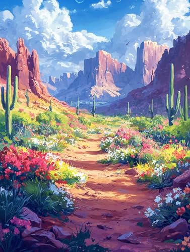 Diamond Painting Erwachsene Kaktus, Diamant Painting Bilder Kinder Landschaft, DIY Runde Steine Basteln Erwachsene Anfänger Set, 5D Diamond Art Bastelset, für ﻿Weihnachten Decorations 40X50cm E-62 von Zhngxogg