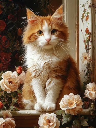 Diamond Painting Erwachsene Katze, Diamant Painting Bilder Kinder Tier, DIY Runde Steine Basteln Erwachsene Anfänger Set, 5D Diamond Art Bastelset, für ﻿Weihnachten Decorations Geschenk 15X20cm P-58 von Zhngxogg