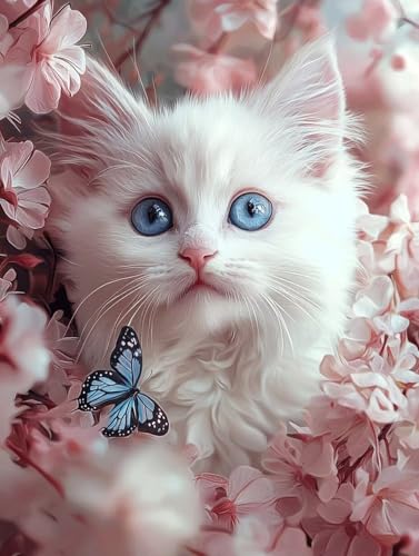Diamond Painting Erwachsene Katze, Diamant Painting Bilder Kinder Tier, DIY Runde Steine Basteln Erwachsene Anfänger Set, 5D Diamond Art Bastelset, für ﻿Weihnachten Decorations Geschenk 60X80cm E-38 von Zhngxogg