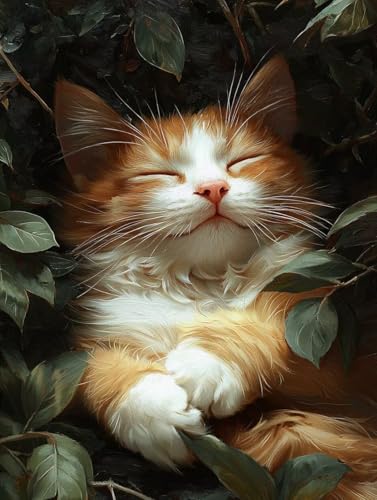 Diamond Painting Erwachsene Katze, Diamant Painting Bilder Kinder Tier, DIY Runde Steine Basteln Erwachsene Anfänger Set, 5D Diamond Art Bastelset, für ﻿Weihnachten Decorations Geschenk 60X80cm E-64 von Zhngxogg