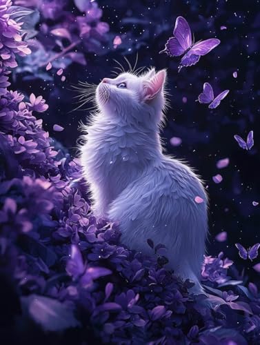 Diamond Painting Erwachsene Katze, Diamant Painting Bilder Kinder Tier, DIY Runde Steine Basteln Erwachsene Anfänger Set, 5D Diamond Art Bastelset, für ﻿Weihnachten Decorations Geschenk 60X80cm W-92 von Zhngxogg