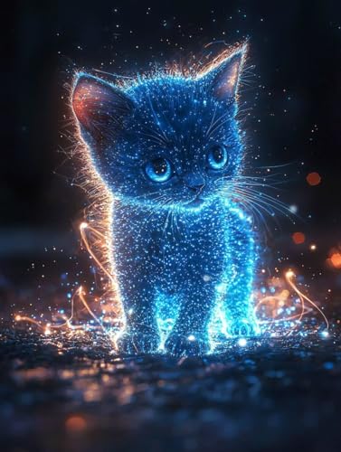 Diamond Painting Erwachsene Katze, Diamant Painting Bilder Kinder Tier, DIY Runde Steine Basteln Erwachsene Anfänger Set, 5D Diamond Art Bastelset, für ﻿Weihnachten Decorations Geschenk 80X110cm P-24 von Zhngxogg