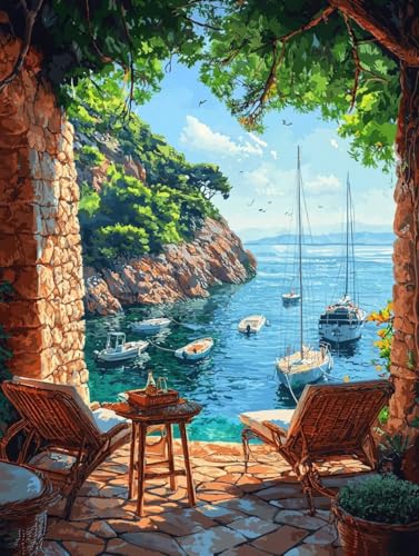 Diamond Painting Erwachsene Landschaft, Diamant Painting Bilder Kinder Boot, DIY Runde Steine Basteln Erwachsene Anfänger Set, 5D Diamond Art Bastelset, für ﻿Weihnachten Decorations 60X80cm Q-02 von Zhngxogg