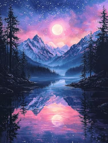 Diamond Painting Erwachsene Landschaft, Diamant Painting Bilder Kinder Sternenhimmel, DIY Runde Steine Basteln Erwachsene Anfänger Set, 5D Diamond Art Bastelset, für ﻿Weihnachten Geschenk 60X80cm Q-16 von Zhngxogg