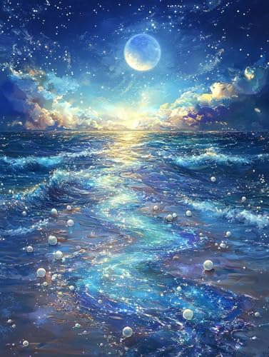 Diamond Painting Erwachsene Nacht, Diamant Painting Bilder Kinder Strand, DIY Runde Steine Basteln Erwachsene Anfänger Set, 5D Diamond Art Bastelset, für ﻿Weihnachten Decorations Geschenk 40X50cm W-54 von Zhngxogg