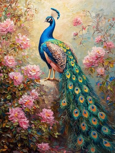 Diamond Painting Erwachsene Pfau, Diamant Painting Bilder Kinder Tier, DIY Runde Steine Basteln Erwachsene Anfänger Set, 5D Diamond Art Bastelset, für ﻿Weihnachten Decorations Geschenk 60X80cm W-34 von Zhngxogg