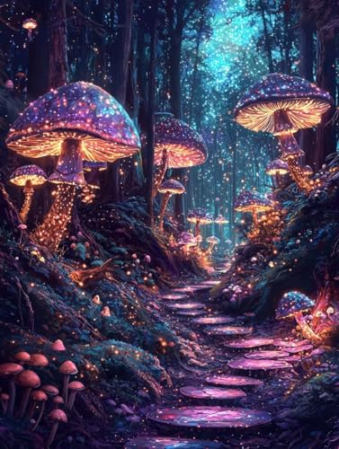 Diamond Painting Erwachsene Pilz, Diamant Painting Bilder Kinder Baum, DIY Runde Steine Basteln Erwachsene Anfänger Set, 5D Diamond Art Bastelset, für ﻿Weihnachten Decorations Geschenk 60X80cm W-22 von Zhngxogg
