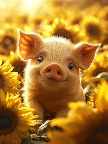 Diamond Painting Erwachsene Schwein, Diamant Painting Bilder Kinder Sonnenblume, DIY Runde Steine Basteln Erwachsene Anfänger Set, 5D Diamond Art Bastelset, für ﻿Weihnachten Geschenk 80X110cm P-42 von Zhngxogg