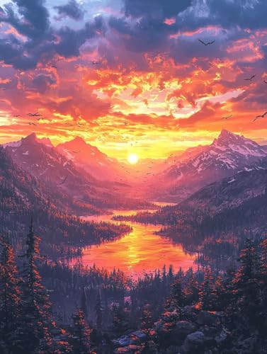 Diamond Painting Erwachsene Sonnenuntergang, Diamant Painting Bilder Kinder Landschaft, DIY Runde Steine Basteln Erwachsene Anfänger Set, 5D Diamond Art Bastelset, ﻿Weihnachten Geschenk 60X80cm W-66 von Zhngxogg