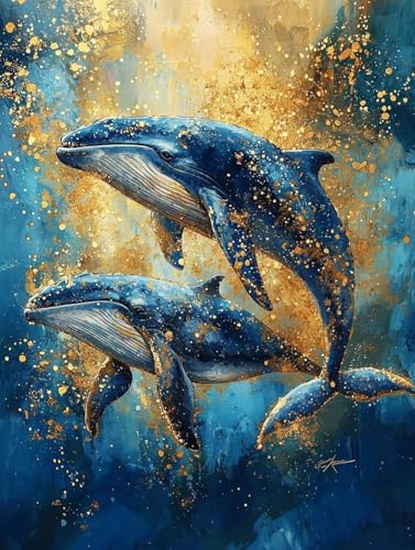 Diamond Painting Erwachsene Wal, Diamant Painting Bilder Kinder Tier, DIY Runde Steine Basteln Erwachsene Anfänger Set, 5D Diamond Art Bastelset, für ﻿Weihnachten Decorations Geschenk 60X80cm Q-12 von Zhngxogg