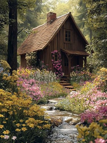 Diamond Painting Erwachsene Wald, Diamant Painting Bilder Kinder Kabine, DIY Runde Steine Basteln Erwachsene Anfänger Set, 5D Diamond Art Bastelset, für ﻿Weihnachten Decorations Geschenk 60X80cm Q-06 von Zhngxogg
