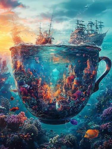 Diamond Painting Erwachsene Welt In Einer Tasse, Diamant Painting Bilder Kinder Landschaft, DIY Runde Steine Basteln Erwachsene Anfänger Set, 5D Diamond Art Bastelset, für Geschenk 80X110cm W-00 von Zhngxogg