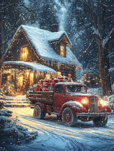Diamond Painting Erwachsene Winter, Diamant Painting Bilder Kinder Kabine, DIY Runde Steine Basteln Erwachsene Anfänger Set, 5D Diamond Art Bastelset, für Home ﻿Weihnachten Decorations 60X80cm W-86 von Zhngxogg