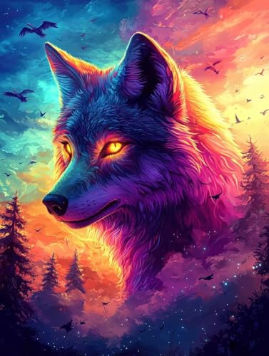 Diamond Painting Erwachsene Wolf, Diamant Painting Bilder Kinder Tier, DIY Runde Steine Basteln Erwachsene Anfänger Set, 5D Diamond Art Bastelset, für ﻿Weihnachten Decorations Geschenk 80X110cm P-14 von Zhngxogg