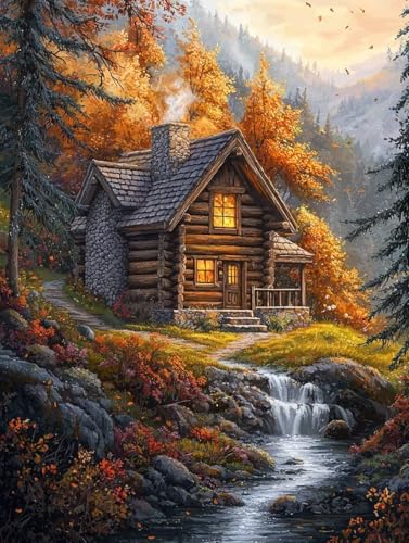 Diamond Painting Herbst, 5D Diamond Painting Erwachsene kinder Bilder, Landschaft Crystal Art Basteln Erwachsene Set, DIY Runde Mosaikherstellung Bastelset für Weihnachten Dekor Geschenk 60X80cm W-19 von Zhngxogg