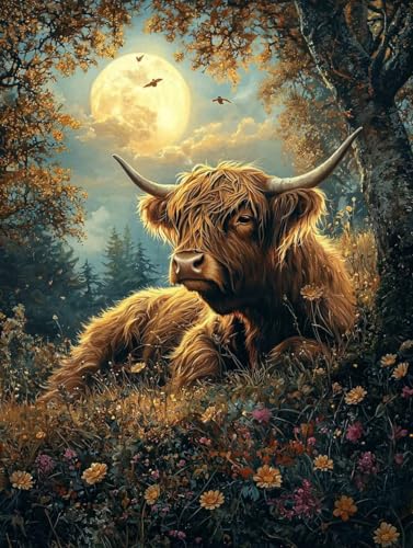 Diamond Painting Hochlandrinder, 5D Diamond Painting Erwachsene kinder Bilder, Tier Crystal Art Basteln Erwachsene Set, DIY Runde Mosaikherstellung Bastelset, für Weihnachten Dekor, 60X80cm E-95 von Zhngxogg