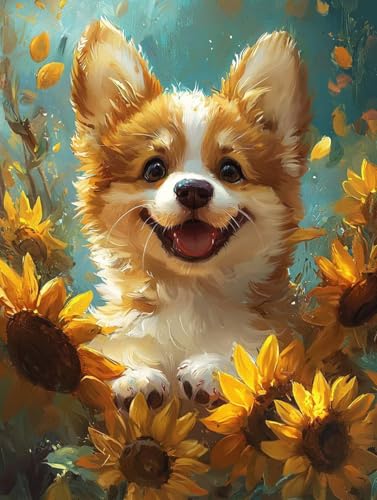 Diamond Painting Hund, 5D Diamond Painting Erwachsene kinder Bilder, Tier Crystal Art Basteln Erwachsene Set, DIY Runde Mosaikherstellung Bastelset für Weihnachten Wand Dekor Geschenk 60X80cm E-35 von Zhngxogg