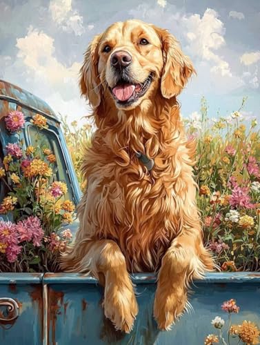 Diamond Painting Hund, 5D Diamond Painting Erwachsene kinder Bilder, Tier Crystal Art Basteln Erwachsene Set, DIY Runde Mosaikherstellung Bastelset für Weihnachten Wand Dekor Geschenk 60X80cm E-85 von Zhngxogg