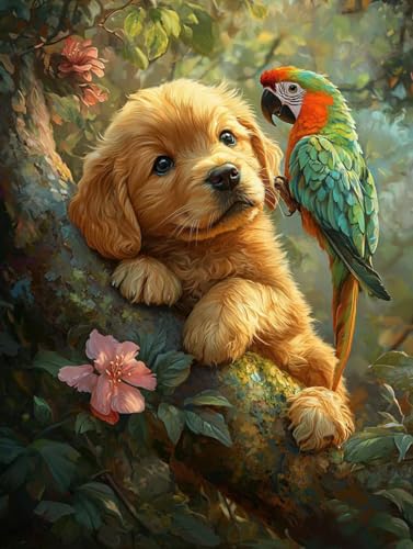 Diamond Painting Hund, 5D Diamond Painting Erwachsene kinder Bilder, Tier Crystal Art Basteln Erwachsene Set, DIY Runde Mosaikherstellung Bastelset für Weihnachten Wand Dekor Geschenk 60X80cm Q-17 von Zhngxogg