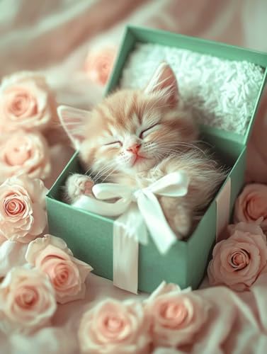 Diamond Painting Katze, 5D Diamond Painting Erwachsene kinder Bilder, Tier Crystal Art Basteln Erwachsene Set, DIY Runde Mosaikherstellung Bastelset für Weihnachten Wand Dekor Geschenk 30X40cm E-49 von Zhngxogg