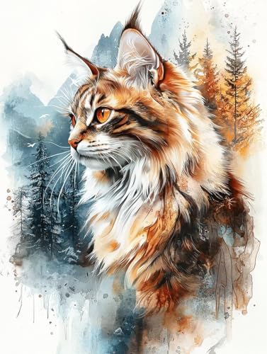 Diamond Painting Katze, 5D Diamond Painting Erwachsene kinder Bilder, Tier Crystal Art Basteln Erwachsene Set, DIY Runde Mosaikherstellung Bastelset für Weihnachten Wand Dekor Geschenk 40X50cm W-89 von Zhngxogg