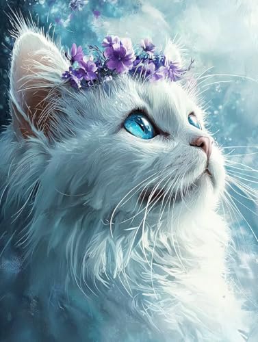 Diamond Painting Katze, 5D Diamond Painting Erwachsene kinder Bilder, Tier Crystal Art Basteln Erwachsene Set, DIY Runde Mosaikherstellung Bastelset für Weihnachten Wand Dekor Geschenk 60X80cm W-93 von Zhngxogg