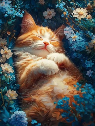 Diamond Painting Katze, 5D Diamond Painting Erwachsene kinder Bilder, Tier Crystal Art Basteln Erwachsene Set, DIY Runde Mosaikherstellung Bastelset für Weihnachten Wand Dekor Geschenk 80X110cm P-45 von Zhngxogg