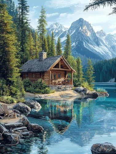 Diamond Painting Landschaft, 5D Diamond Painting Erwachsene kinder Bilder, Kabine Crystal Art Basteln Erwachsene Set, DIY Runde Mosaikherstellung Bastelset für Weihnachten Dekor Geschenk 60X80cm W-57 von Zhngxogg