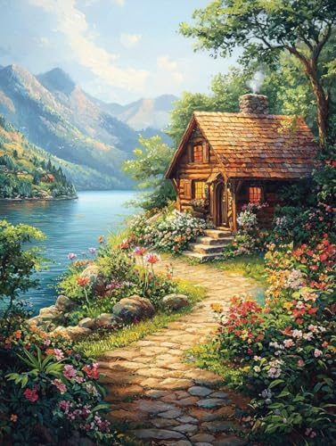 Diamond Painting Landschaft, 5D Diamond Painting Erwachsene kinder Bilder, Kabine Crystal Art Basteln Erwachsene Set, DIY Runde Mosaikherstellung Bastelset für Weihnachten Dekor Geschenk 80X110cm P-15 von Zhngxogg