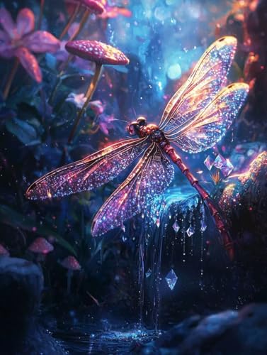 Diamond Painting Libelle, 5D Diamond Painting Erwachsene kinder Bilder, Tier Crystal Art Basteln Erwachsene Set, DIY Runde Mosaikherstellung Bastelset für Weihnachten Wand Dekor Geschenk 60X80cm E-69 von Zhngxogg