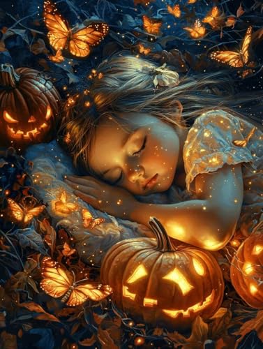 Diamond Painting Mädchen, 5D Diamond Painting Erwachsene kinder Bilder, Halloween Crystal Art Basteln Erwachsene Set, DIY Runde Mosaikherstellung Bastelset für Weihnachten Dekor Geschenk 60X80cm E-45 von Zhngxogg