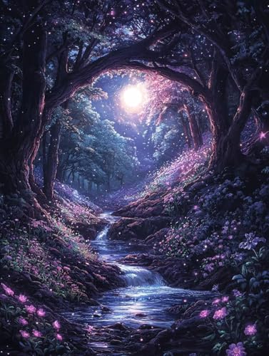 Diamond Painting Nacht, 5D Diamond Painting Erwachsene kinder Bilder, Landschaft Crystal Art Basteln Erwachsene Set, DIY Runde Mosaikherstellung Bastelset für Weihnachten Dekor Geschenk 30X40cm W-21 von Zhngxogg