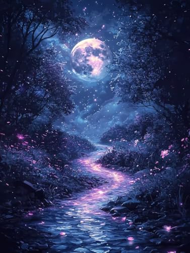 Diamond Painting Nacht, 5D Diamond Painting Erwachsene kinder Bilder, Mond Crystal Art Basteln Erwachsene Set, DIY Runde Mosaikherstellung Bastelset für Weihnachten Wand Dekor Geschenk 80X110cm P-63 von Zhngxogg