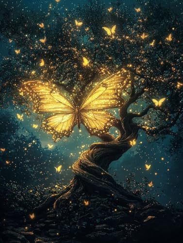 Diamond Painting Schmetterling, Diamond Painting Eckige Steine Set Baum, 5D Diamant Malerei Erwachsene und Kinder Set, DIY Mosaikherstellung Basteln Erwachsene, für Room Decor Geschenk 50X70cm E-73 von Zhngxogg