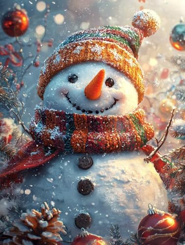 Diamond Painting Schneemann, 5D Diamond Painting Erwachsene kinder Bilder, Winter Crystal Art Basteln Erwachsene Set, DIY Runde Mosaikherstellung Bastelset für Weihnachten Dekor Geschenk 60X80cm E-87 von Zhngxogg