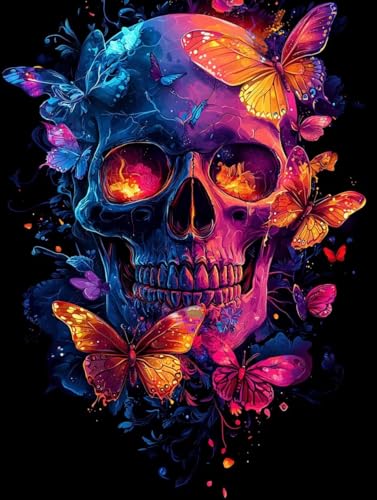 Diamond Painting Skeleton, 5D Diamond Painting Erwachsene kinder Bilder, Schmetterling Crystal Art Basteln Erwachsene Set, DIY Runde Mosaikherstellung Bastelset für Weihnachten Dekor 60X80cm W-77 von Zhngxogg