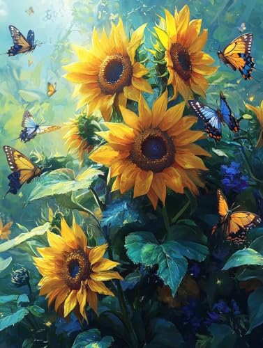 Diamond Painting Sonnenblume, 5D Diamond Painting Erwachsene kinder Bilder, Anlage Crystal Art Basteln Erwachsene Set, DIY Runde Mosaikherstellung Bastelset für Weihnachten Dekor Geschenk 60X80cm W-81 von Zhngxogg