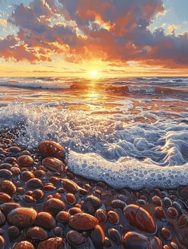 Diamond Painting Strand, 5D Diamond Painting Erwachsene kinder Bilder, Sonnenaufgang Crystal Art Basteln Erwachsene Set, DIY Runde Mosaikherstellung Bastelset, für Weihnachten Dekor 30X40cm E-67 von Zhngxogg