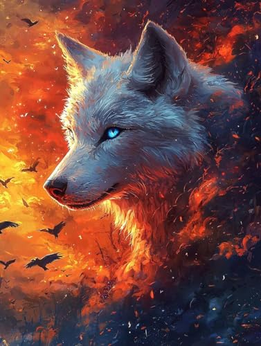 Diamond Painting Wolf, 5D Diamond Painting Erwachsene kinder Bilder, Tier Crystal Art Basteln Erwachsene Set, DIY Runde Mosaikherstellung Bastelset für Weihnachten Wand Dekor Geschenk 30X40cm W-99 von Zhngxogg