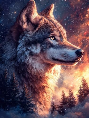 Diamond Painting Wolf, 5D Diamond Painting Erwachsene kinder Bilder, Tier Crystal Art Basteln Erwachsene Set, DIY Runde Mosaikherstellung Bastelset für Weihnachten Wand Dekor Geschenk 40X50cm Q-03 von Zhngxogg