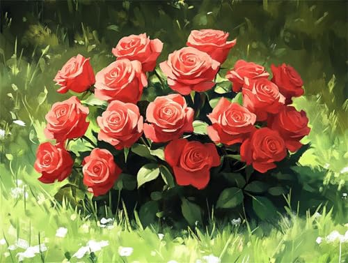 Diamond Painting 50x40 cm, Rose Diamond Painting Erwachsene Anfänger Diamant Malerei Set, 5D DIY Blume Full Drill Diamant Kunst Bilder, Bastelset Erwachsene für Zimmer Deko, Geschenk für Frauen Q-5 von Zhngzoyn