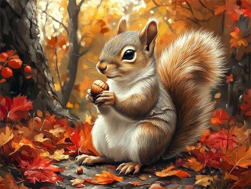 Diamond Painting 60x45 cm, Herbst Diamond Painting Erwachsene Diamant Malerei Set, 5D DIY Eichhörnchen Full Drill Diamant Kunst Bilder, Bastelset Erwachsene für Zimmer Deko, Geschenk für Frauen O-7 von Zhngzoyn