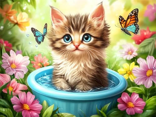 Diamond Painting 60x45 cm, Katze Diamond Painting Erwachsene Diamant Malerei Set, 5D DIY Schmetterling Full Drill Diamant Kunst Bilder, Bastelset Erwachsene für Zimmer Deko, Geschenk für Frauen Y-2 Diamond Painting 60x45 cm, Katze Diamond Painting Erwachsene Diamant Malerei Set, 5D DIY Schmetterling Full Drill Diamant Kunst Bilder, Bastelset Erwachsene für Zimmer Deko, Geschenk für Frauen Y-2 von Zhngzoyn