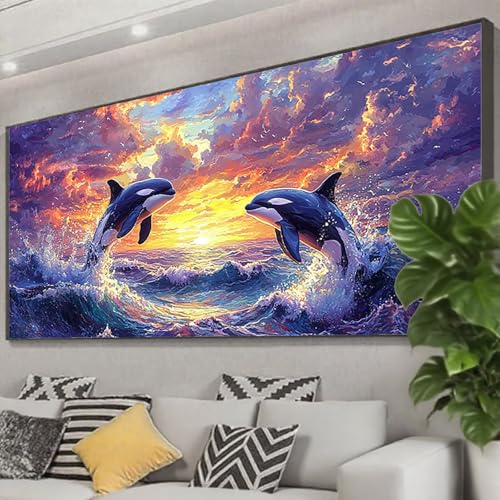 Diamond Painting 75x30 cm, 5D Diamant Painting Bilder Delphin Diamant Art Malerei Tier, DIY Eckige Steine Crystal Stickerei Kreuzstich Bastelset Erwachsene für Zimmer Deko,Geschenke für Frauen Z0-966 von Zhngzoyn
