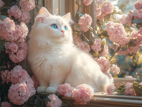 Diamond Painting Blume Diamant Painting Bilder Erwachsene Katze, Basteln Mädchen 8 9 10 Jahre, Diamond Art Eckige Steine, DIY Diamant Malerei Bastelset Erwachsene für Deko Wohnzimmer 70x50 cm E-6 von Zhngzoyn