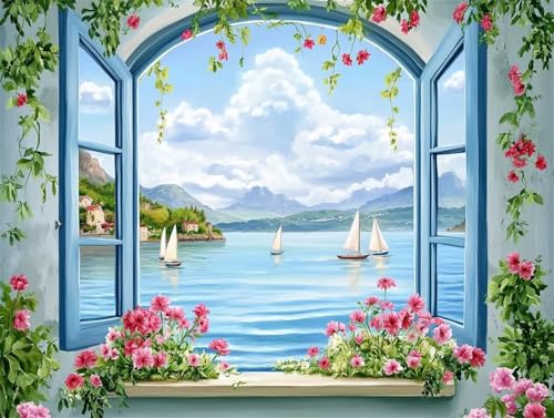 Diamond Painting Blume Diamant Painting Bilder Erwachsene Meer, Basteln Mädchen 8 9 10 Jahre, Diamond Art Eckige Steine, DIY Diamant Malerei Bastelset Erwachsene für Deko Wohnzimmer 40x30 cm G-5 von Zhngzoyn