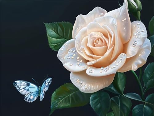 Diamond Painting Blume Diamant Painting Bilder Erwachsene Schmetterling, Basteln Mädchen 8 9 10 Jahre, Diamond Art Eckige Steine, DIY Diamant Malerei Bastelset, Deko Wohnzimmer Geschenk 60x45 cm D-1 von Zhngzoyn