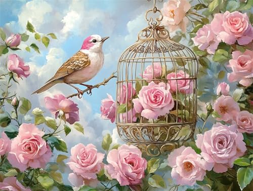 Diamond Painting Blume Diamant Painting Bilder Erwachsene Vogel, Basteln Mädchen 8 9 10 Jahre, Diamond Art Eckige Steine, DIY Diamant Malerei Bastelset Erwachsene für Deko Wohnzimmer 40x30 cm F-3 von Zhngzoyn